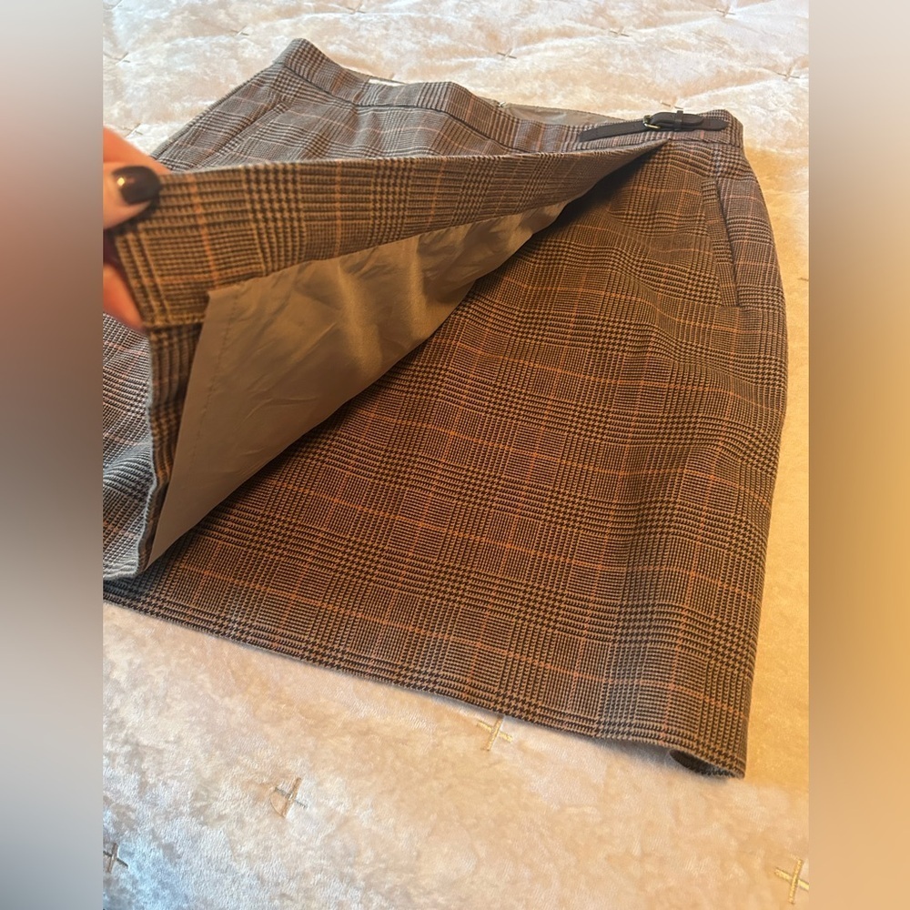 LL Bean Faux Wrap Skirt Womens 10P Brown Plaid Classic Zip Lined Pockets Academy - Picture 5 of 11